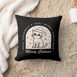Cat lovers funny Christmas wishes witchy black Throw Pillow