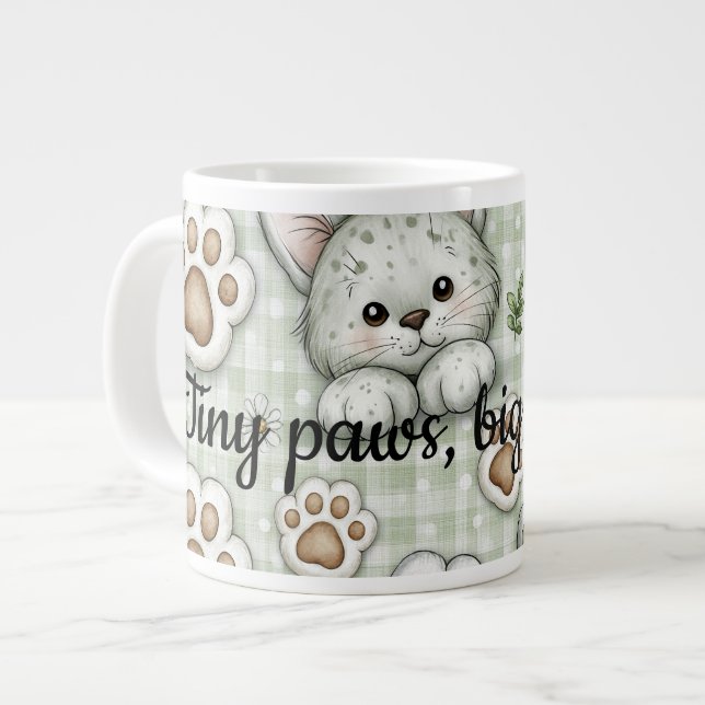 Cat Lovers Gingham Cute Cat Paws Funny Sarcastic Large Coffee Mug (Front Left)