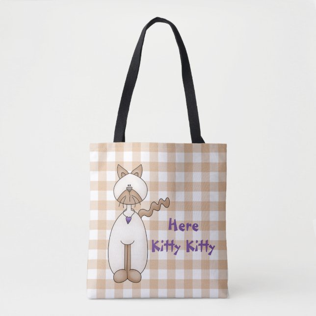 Cat Lovers Gingham Tote Bag (Front)