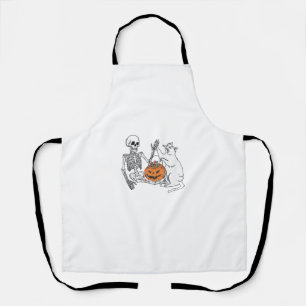 Cat Lovers Halloween Funny Skeleton and Cat Lazy C Apron