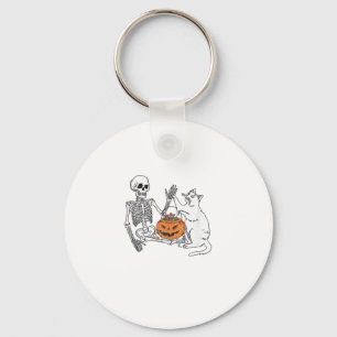 Cat Lovers Halloween Funny Skeleton and Cat Lazy C Keychain