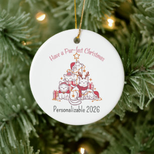 Cat Lovers Have a Pur-fect Christmas Red Ceramic Ornament