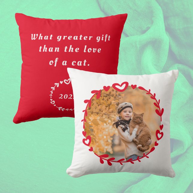 Cat Lover's Photo & Quote Red Throw Pillow (Creator Uploaded)