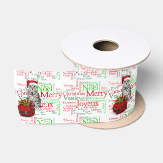 Cat Lovers Red and Green Holiday Satin Ribbon