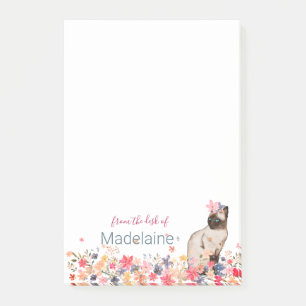 Cat Lovers Siamese Kitten Floral Personal Post-it Notes