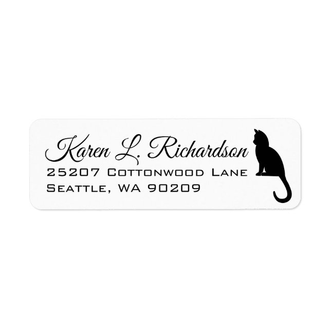 Cat Lover's Sitting Black Cat Silhouette Address (Front)
