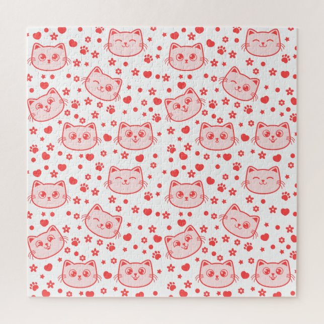 Cat lovers so cute red colour jigsaw puzzle (Vertical)