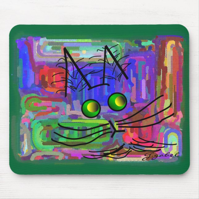 Cat Lovers "The Curious Abstract Cat" Art Mouse Pad (Front)