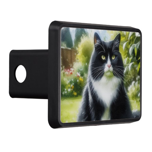 Cat Lovers Tuxedo Black Cat  Trailer Hitch Cover (Right)