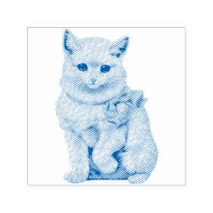 ~ CAT LOVERS ~ Vintage White Cat drawing ~ Self-in Self-inking Stamp
