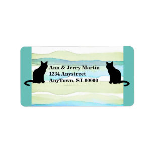 cat lovers watercolor stripes on teal with cats  label