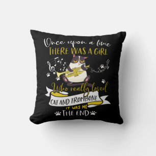 Cat Lovers   Who Really Loved Cat And Trombone Throw Pillow