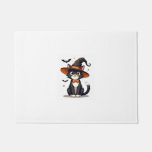 Cat Lovers Witches Hat on Tuxedo Cat Halloween Men Doormat