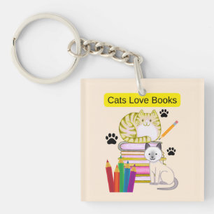 Cat Loves Books Keychain