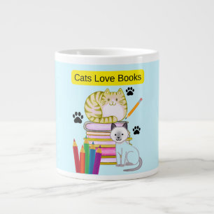 Cat Loves Books Large Coffee Mug