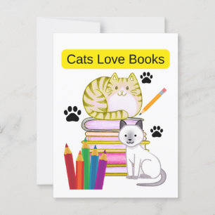 Cat Loves Books Postcard