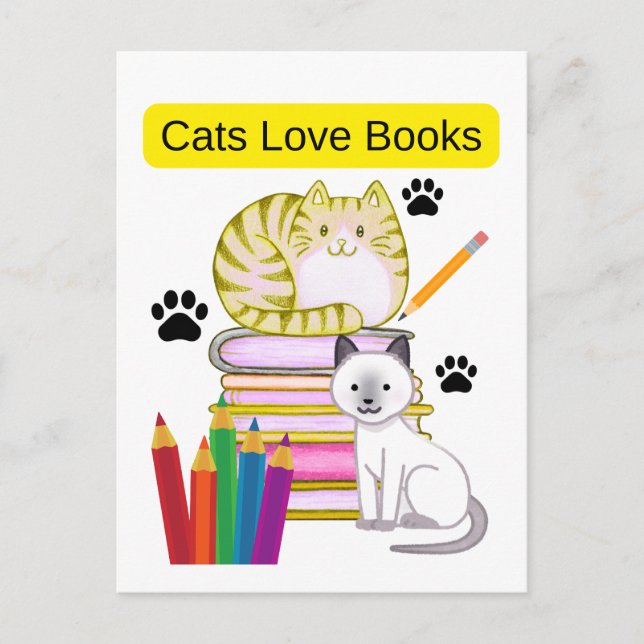 Cat Loves Books Postcard (Front)