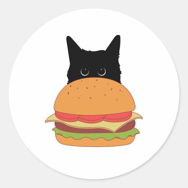 Cat Loves Cheeseburger Classic Round Sticker (Front)