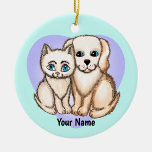 Cat Loves Dog Ceramic Ornament