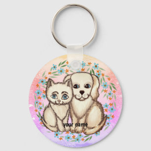 Cat Loves Dog Keychain
