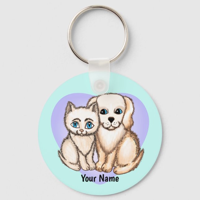 Cat Loves Dog   Keychain (Front)