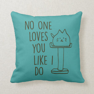 Cat Loves You Like I Do Teal Throw Pillow