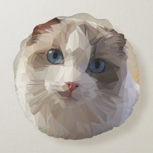 Cat Lowpoly Round Pillow (Back)