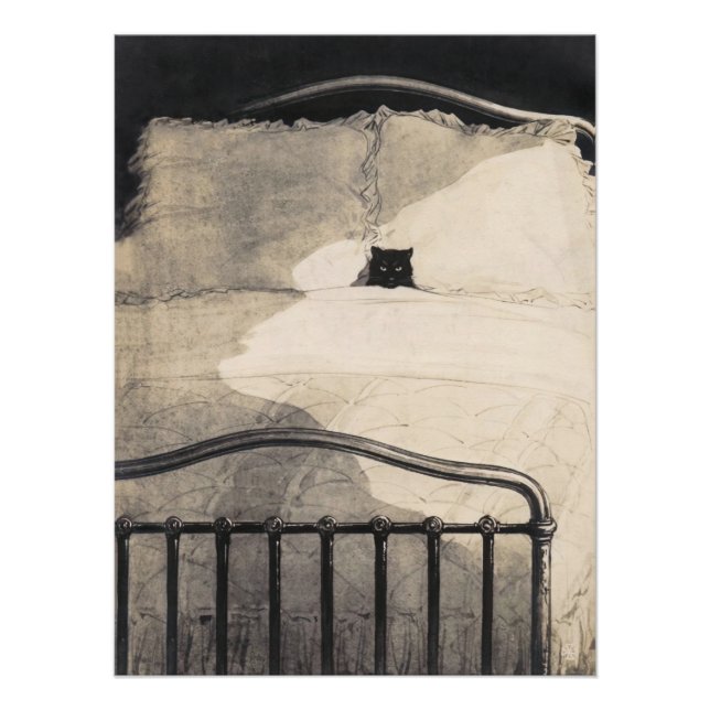 Cat lying in bed Funny Vintage Print (Front)