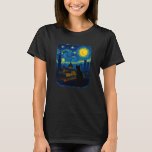 Cat Madrid Starry Night Skyline with Spanish City  T-Shirt
