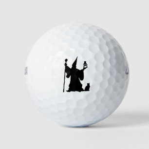 Cat Magic Silhouette Skull Sorcerer Staff Wizard. Golf Balls