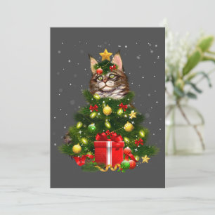 Cat Maine Coon Cat Xmas Tree Lights Cat Lover Ugly Invitation