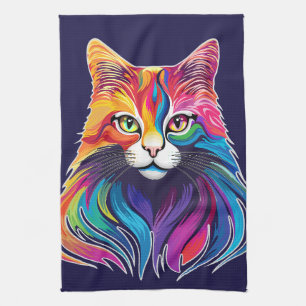 Cat Maine Coon Portrait Rainbow Colors  Kitchen Towel