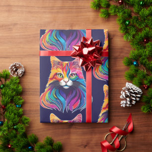 Cat Maine Coon Portrait Rainbow Colors  Wrapping Paper