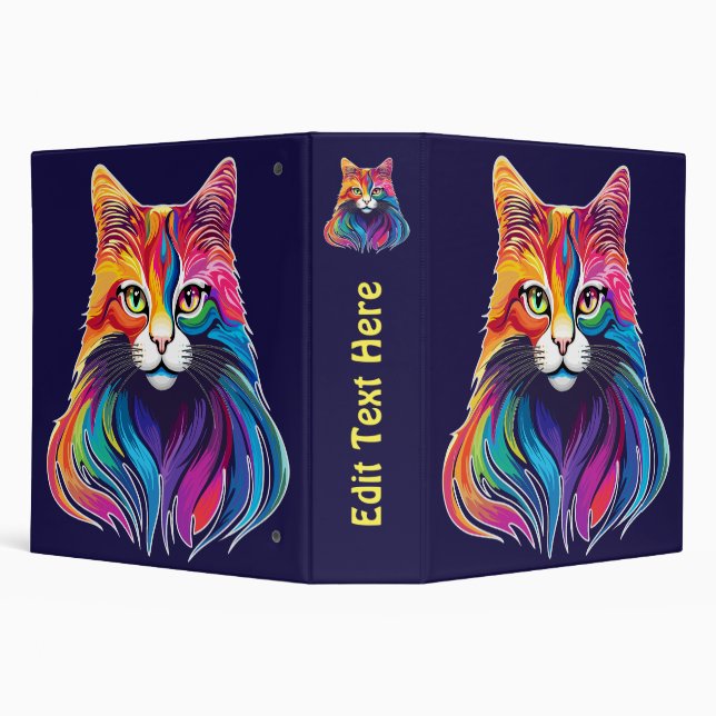 Cat Maine Coon Portrait Rainbow Colours  Binder (Background)