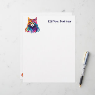 Cat Maine Coon Portrait Rainbow Colours Letterhead