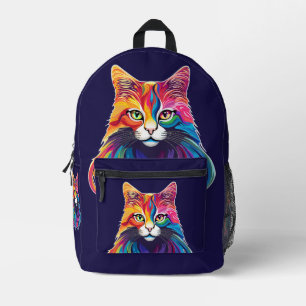 Cat Maine Coon Portrait Rainbow Colours Printed Backpack