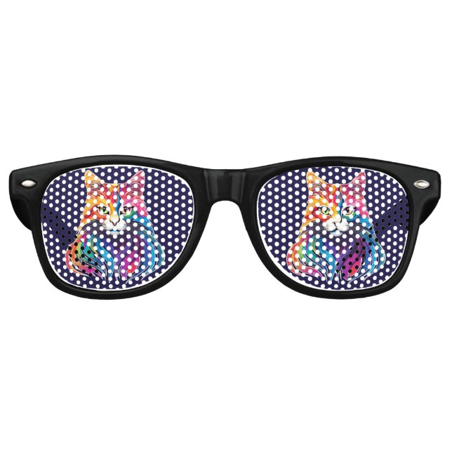 Cat Maine Coon Portrait Rainbow Colours  Retro Sunglasses (Front)