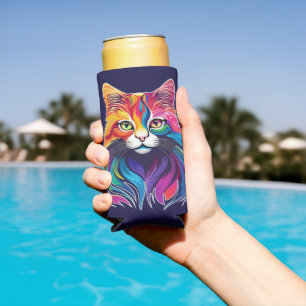 Cat Maine Coon Portrait Rainbow Colours  Seltzer Can Cooler