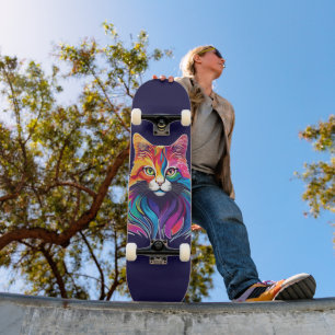 Cat Maine Coon Portrait Rainbow Colours Skateboard