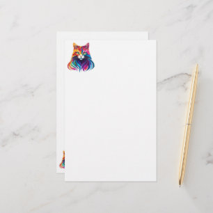 Cat Maine Coon Portrait Rainbow Colours Stationery