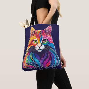 Cat Maine Coon Portrait Rainbow Colours  Tote Bag