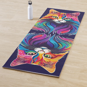 Cat Maine Coon Portrait Rainbow Colours  Yoga Mat