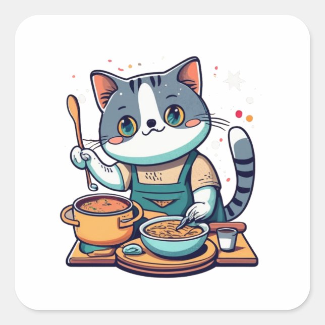 Cat Making Soup  Square Sticker (Front)