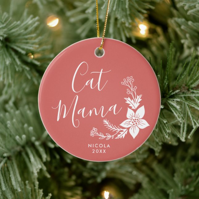 Cat Mama Personalized Fur Baby Cute Pet Owner Gift Ceramic Ornament (Tree)
