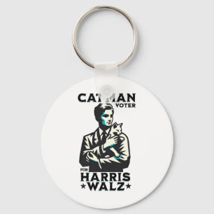 Cat Man Voter For Harris Wheimer Waltz  Keychain