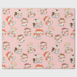 Cat Maneki Neko Pattern Wrapping Paper