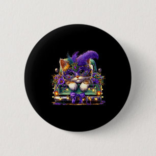 Cat Mardi Gras Truck Nola Cute Kids Boys Girls Wom 2 Inch Round Button