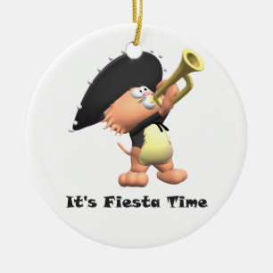 Cat Mariachi Black Fiesta Time Ceramic Ornament