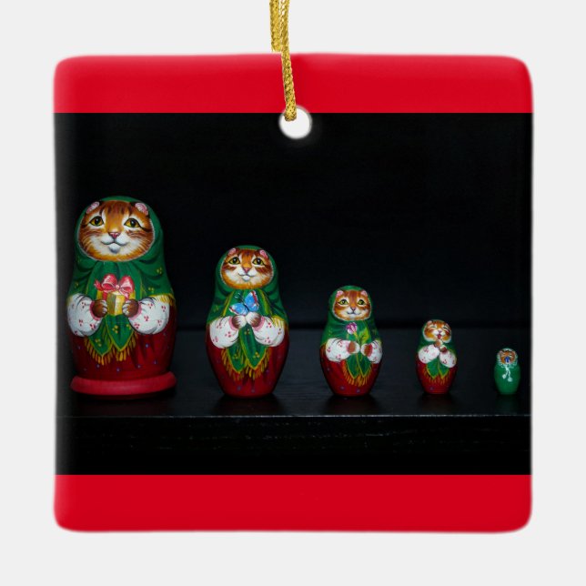 Cat Matryoshka Christmas Ceramic Ornament (Front)