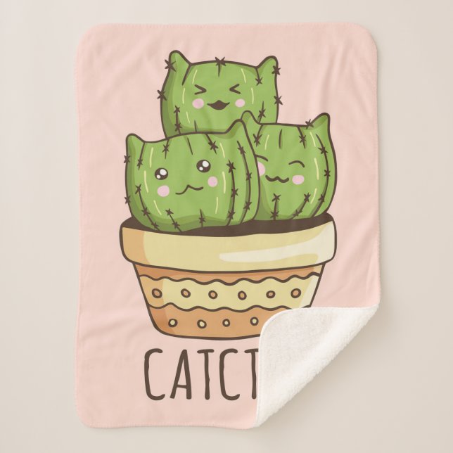 Cat Meets Cactus Sherpa Blanket (Front)